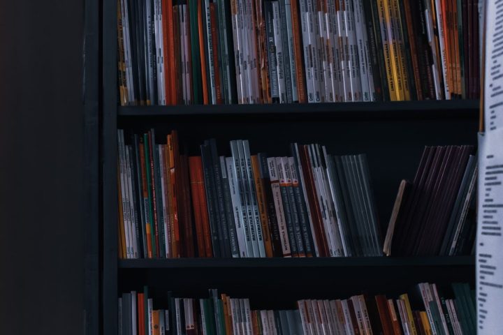 Regały biblioteczne wypełnione książkami